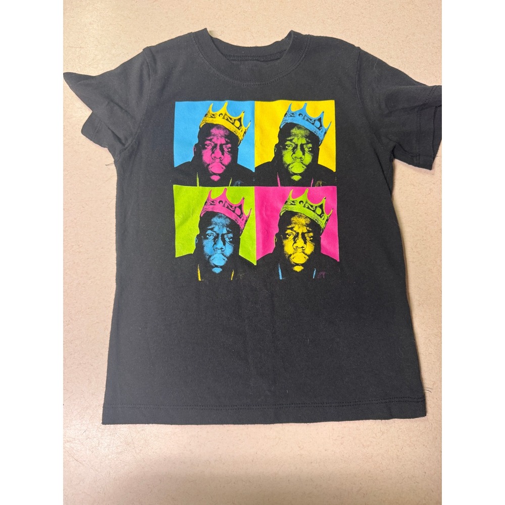 The Notorious BIG Biggie Smalls Pop Art Crown Graphic T-Shirt Kids 4T Black